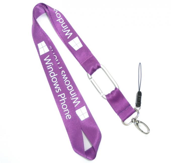 Purple ID Cards / Pocket Knife Nylon Neck Strap With Silver Carabiner Hook