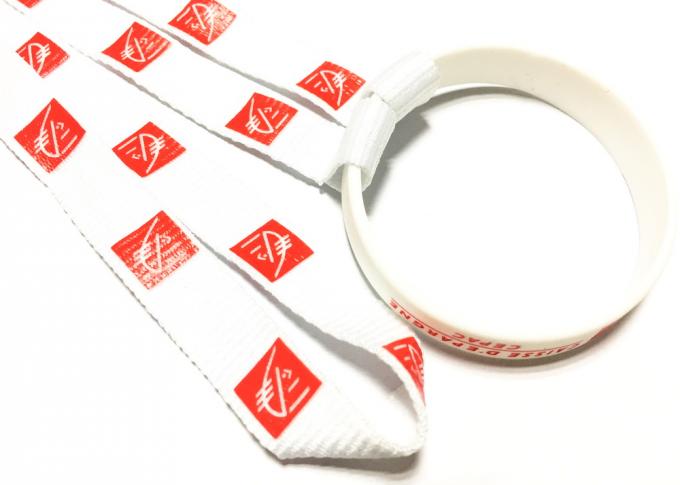 Silk Screen Custom Polyester Lanyards Red Pattern Printing Silicone Wristband