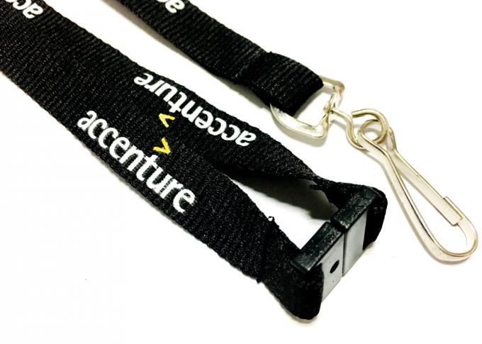 Swivel Hook Black Personalised Neck Strap , Neck Key Strap With Silk Screen Printing